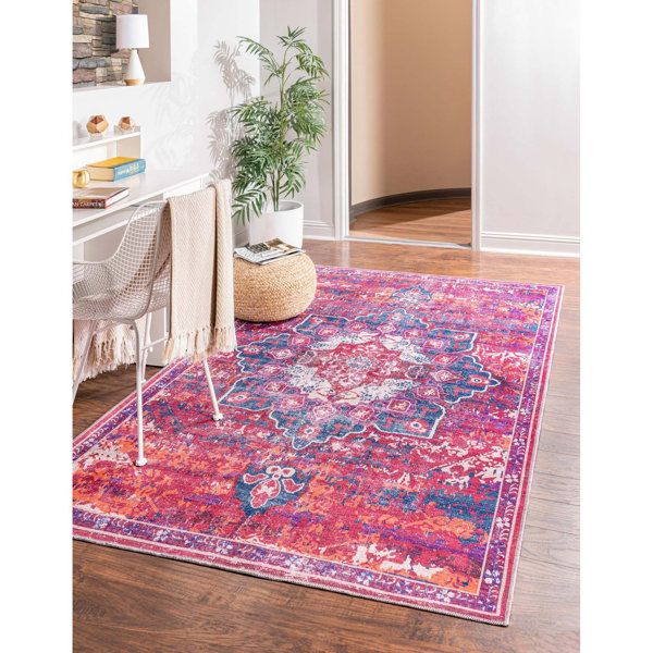Bungalow Rose Nevia Performance Pink/Navy Rug & Reviews Wayfair